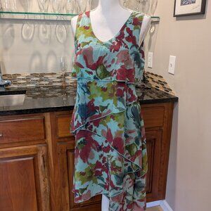 Stunning Vintage Y2K Click by Color Me Cotton Floral Aqua Overlay Midi Dress